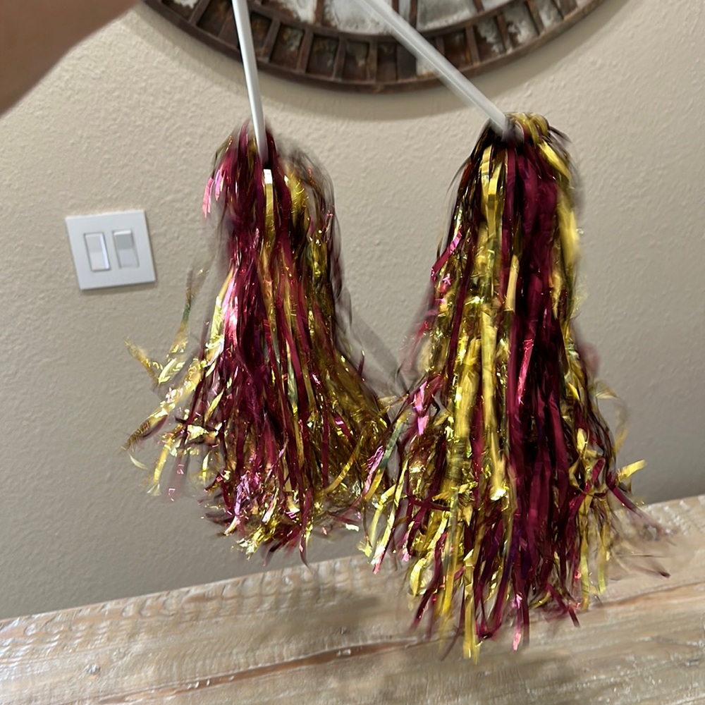Maroon & Gold Pom Poms Set of 2 - Picture 4 of 5